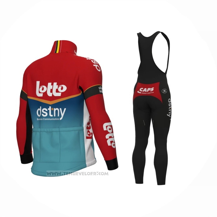 2024 Maillot Cyclisme Lotto Dstny Bleu Clair Rouge Manches Longues Et Cuissard